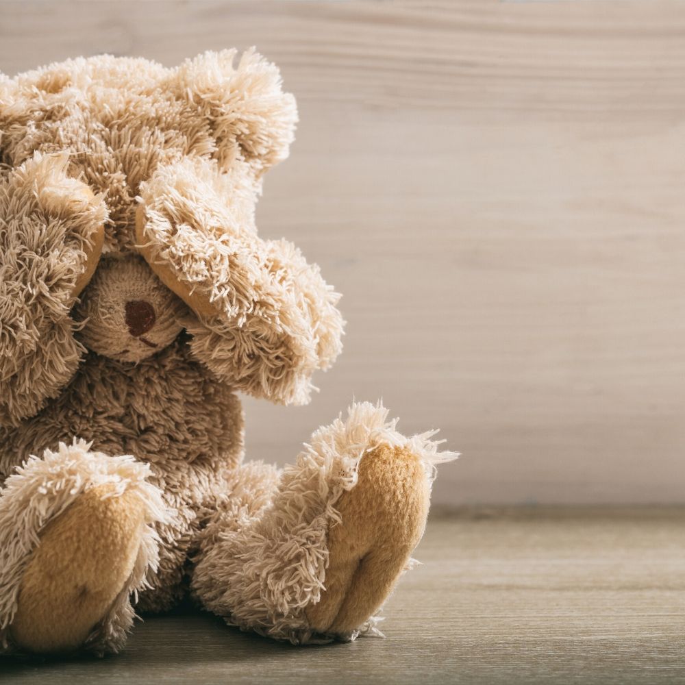 teddy covering his eyes