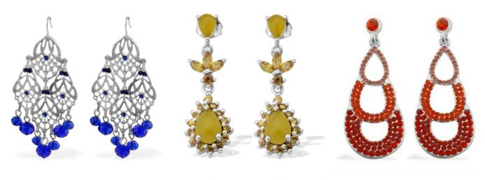 Blue Austrian Crystal and Blue Glass Drop Earrings Yellow Jade, Yellow Sapphire Earrings Shades of Orange Austrian Crystal Earrings