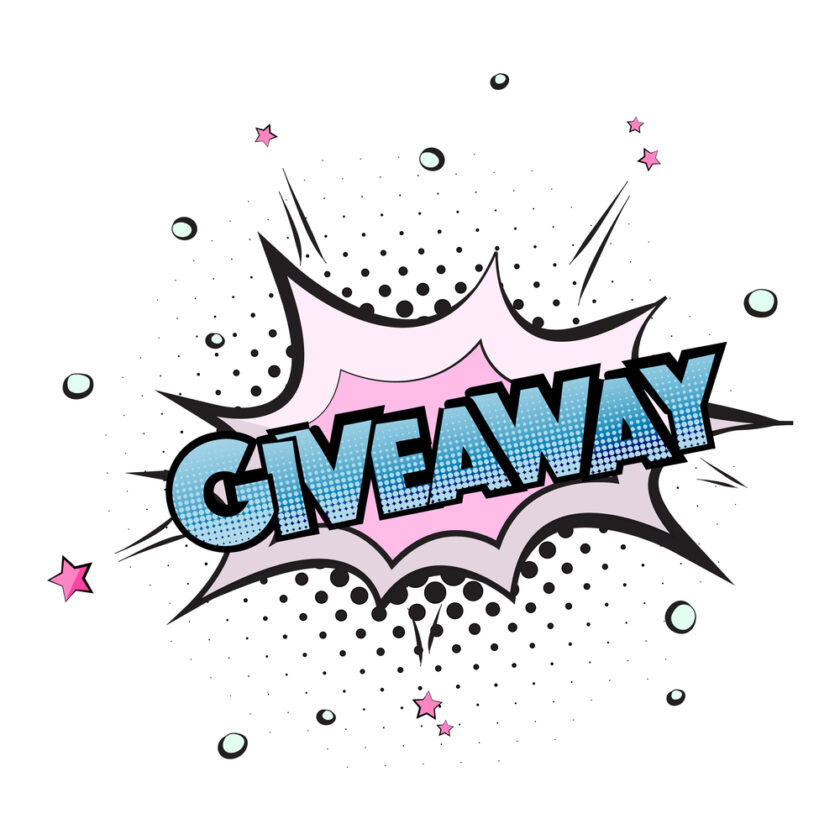 Vector cool pastel vintage giveaway sign. Gift banner in blue pink colors. Marketing win present typographic contest. Special promotion badge letters. Funny pop art splash.