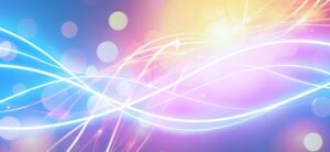 Colorful abstract background with swirling lines and orbs. The design features bright neon hues of blue, pink, purple, and yellow, creating a dynamic and vibrant visual effect with glowing white lines and soft, blurred circles.