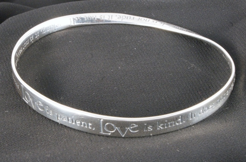 LOVE IS PATIENT SILVER BANGLE