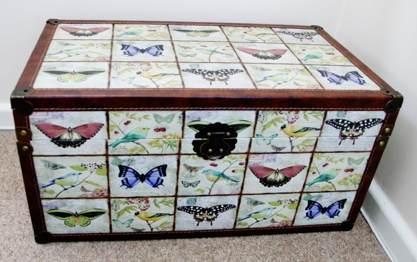 Wooden Storage Trunk | Butterfly & Bird Design