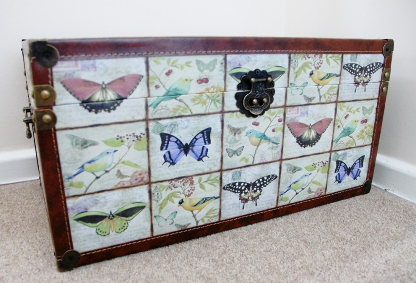 Wooden Storage Trunk | Butterfly & Bird Design
