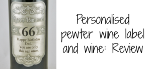 Personalised engraved pewter wine label and wine