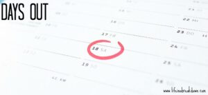 A calendar page showing a month with multiple dates. The 18th is circled in red with SA indicating Saturday. The words Days Out are in the top left corner, and a website URL is at the bottom right.