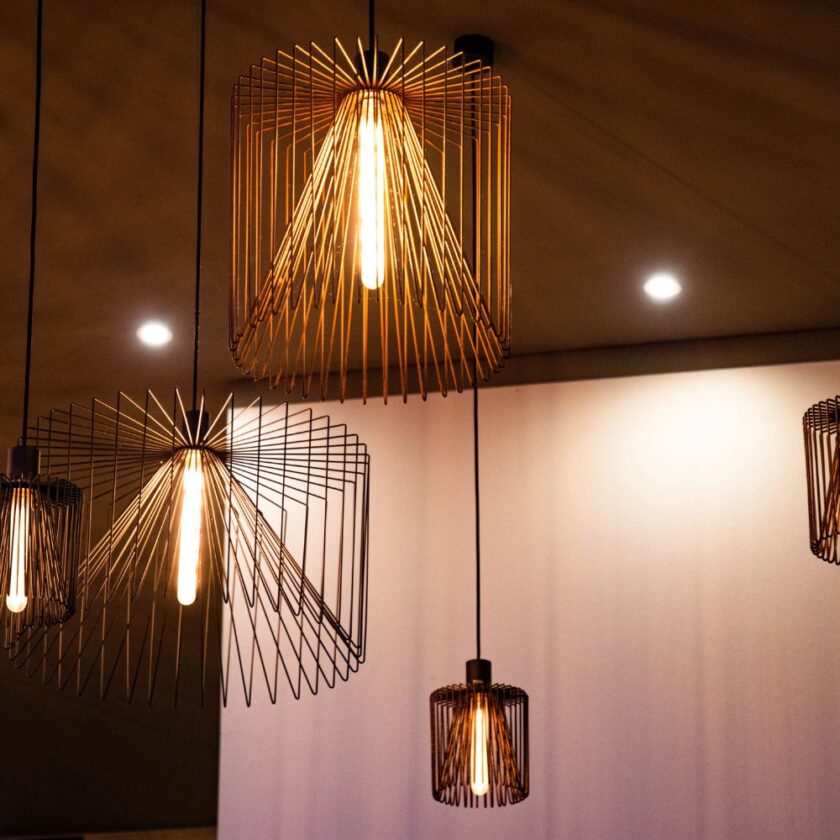 wire pendant lights close up