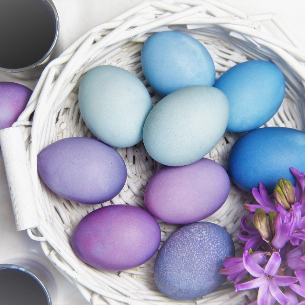 basket of blue easter eggs