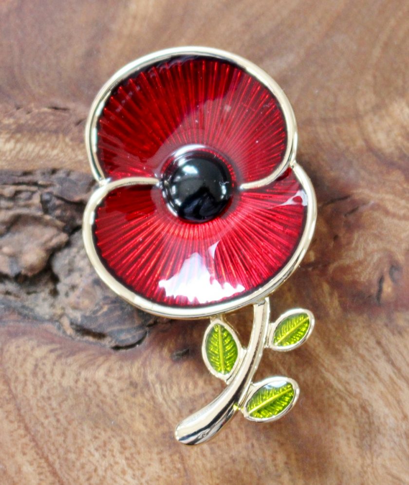 Poppy Collection Enamel and Leaf Brooch Medium Gold