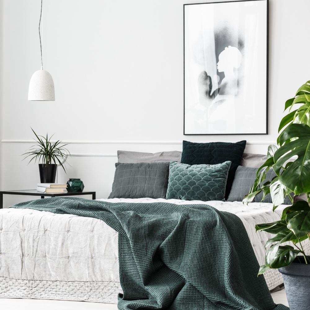 bedroom with green accents