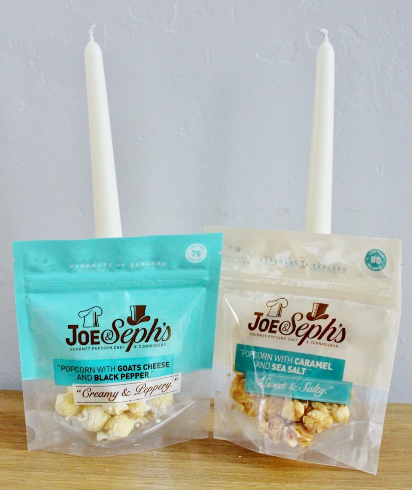 JustUsBox Date Night Box - Candles and Popcorn in flavours Goats Cheese and Black Pepper and Caramel and Sea Salt