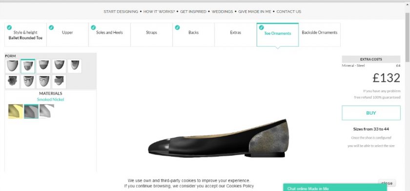 Made in Me Shoes, Screen shot of shoe design programme on their webpage