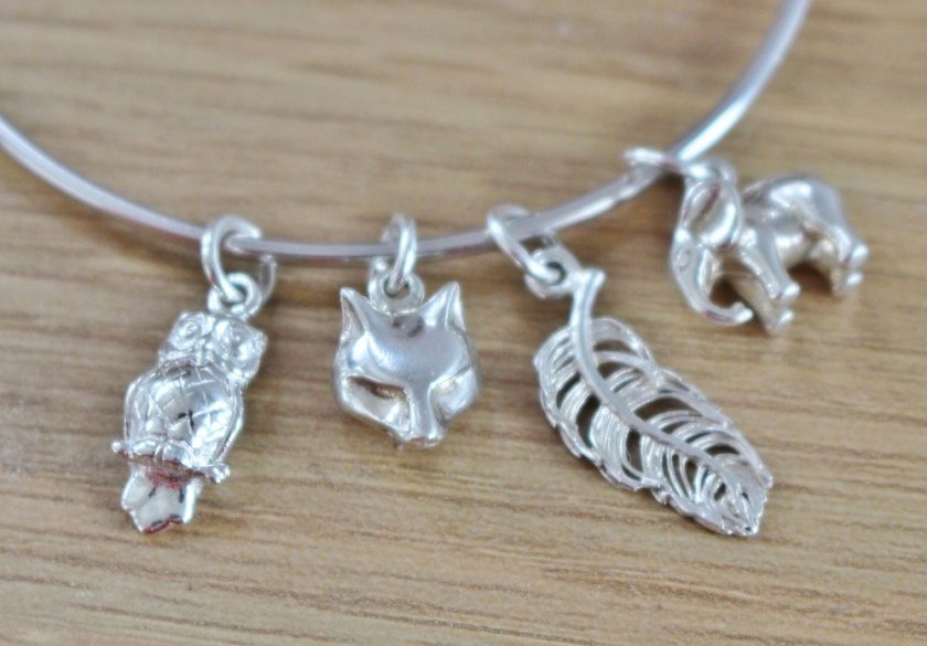 Lily Charmed CCharm Bangle Owl Charm Fox Charm Feather Charm Elephant Charm