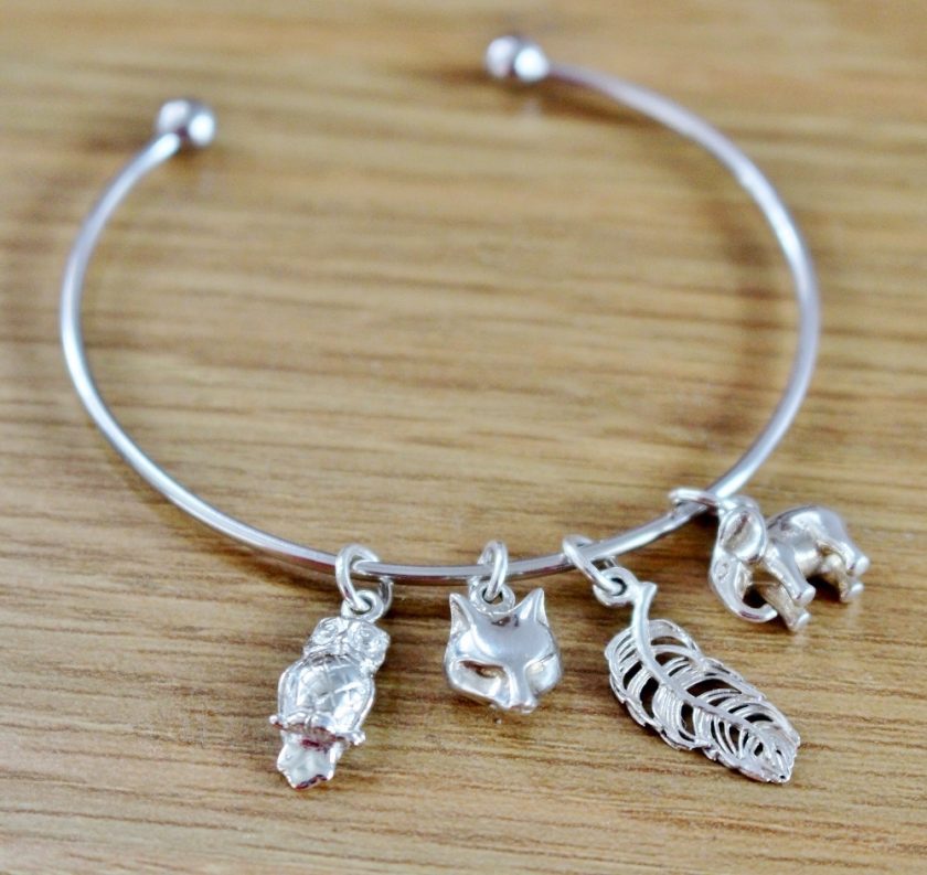 Lily Charmed CCharm Bangle Owl Charm Fox Charm Feather Charm Elephant Charm