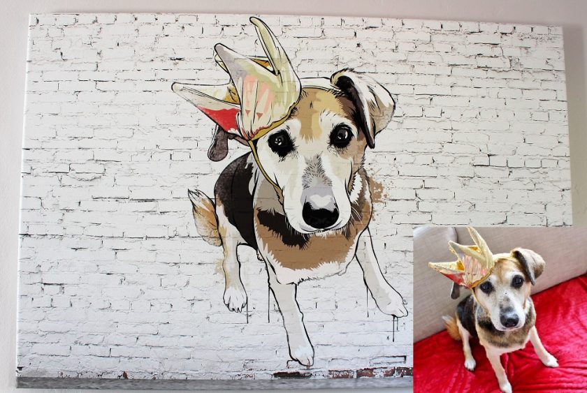 ArtYourFace Banksy Pop Art Banskey Wall - Sally wearing a crown, alongside original photo