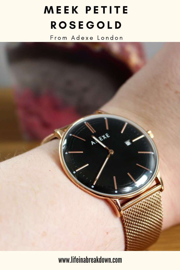 Meek - Petite Rosegold Watch from Adexe London - Photo of it on my wrist - This is a pinnable Image