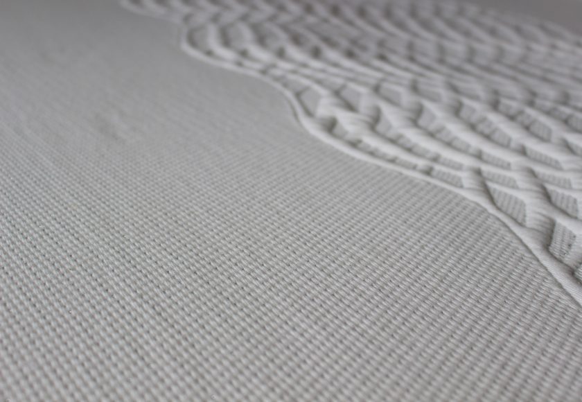 Sleep Origins 25cm Ultimate Comfort Mattress on the bed.Close up of the two different patterning on the mattress