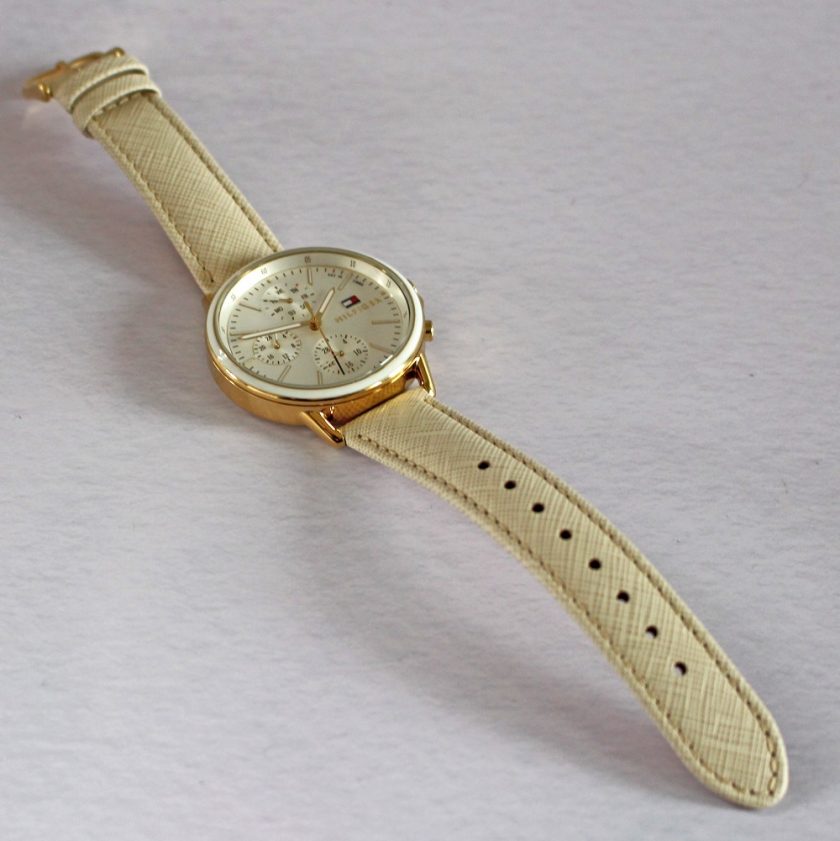 Tommy Hilfiger Womens Carly White Leather Strap White Dial Picture of the Whole Watch on White Background