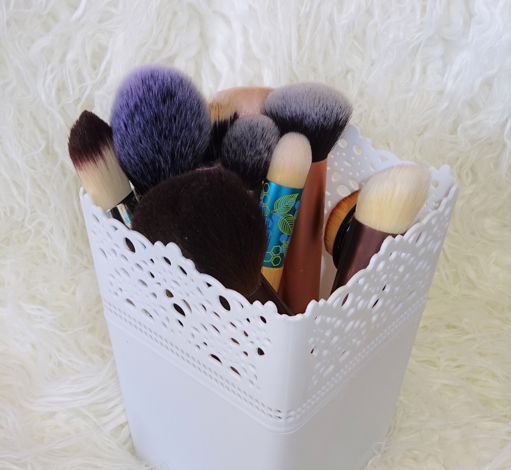 makeup brushes in holder