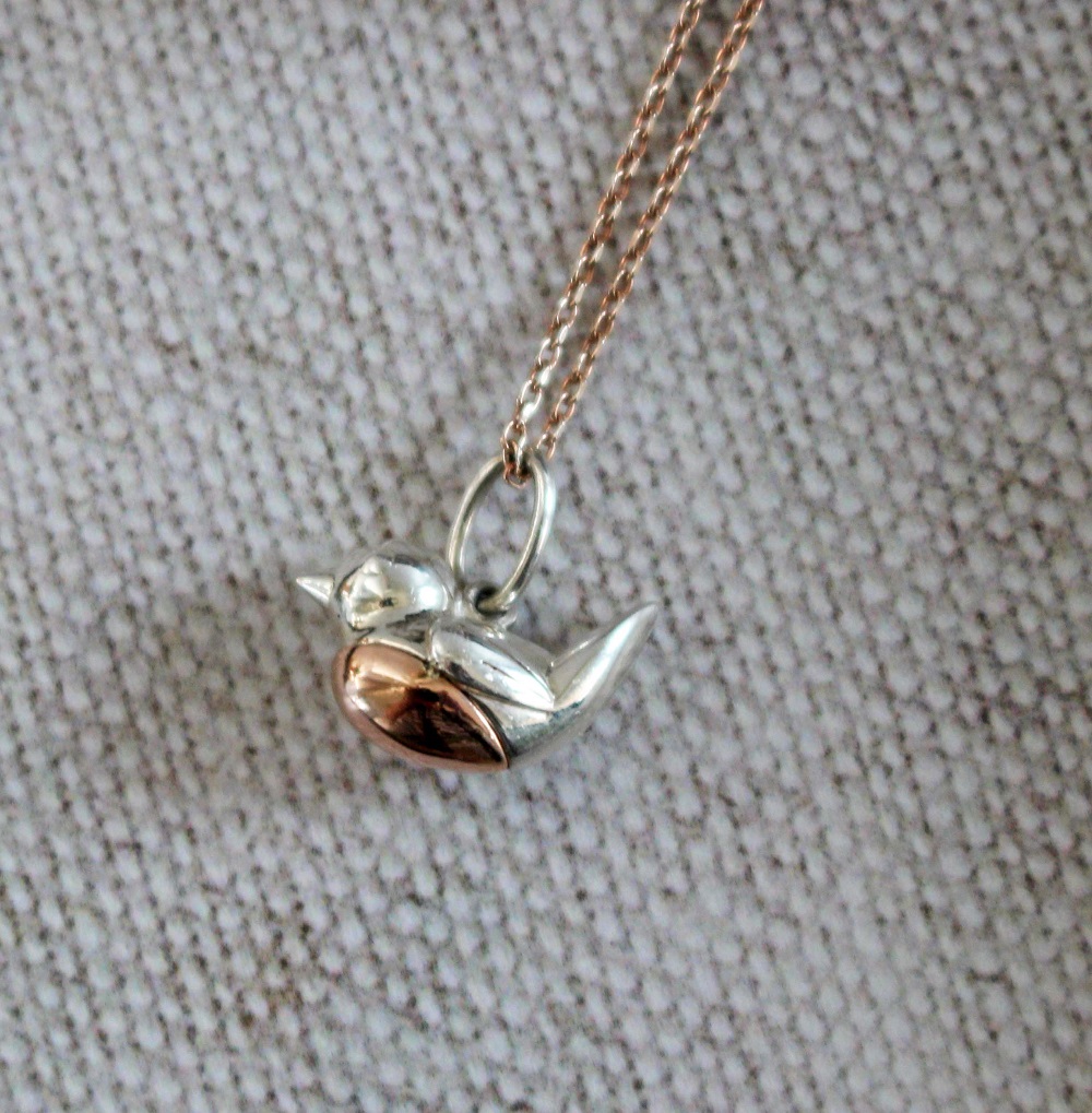 Close up photo of the Sterling Silver Robin Necklace from Inscripture