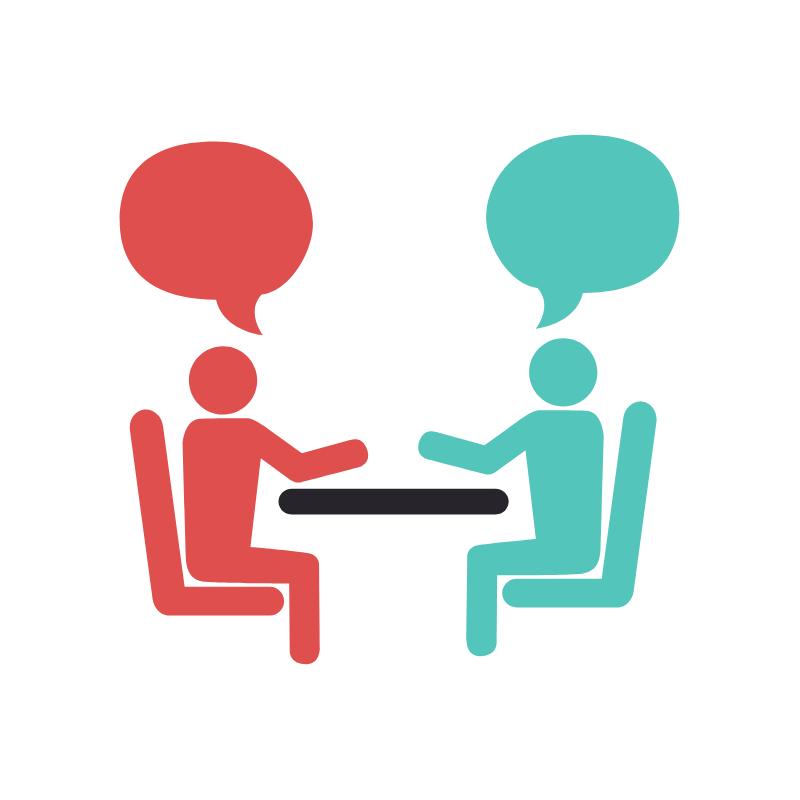 Icon of two people sat a table.