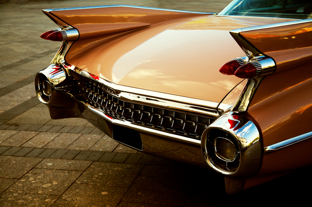 Back of vintage car in sepia tone