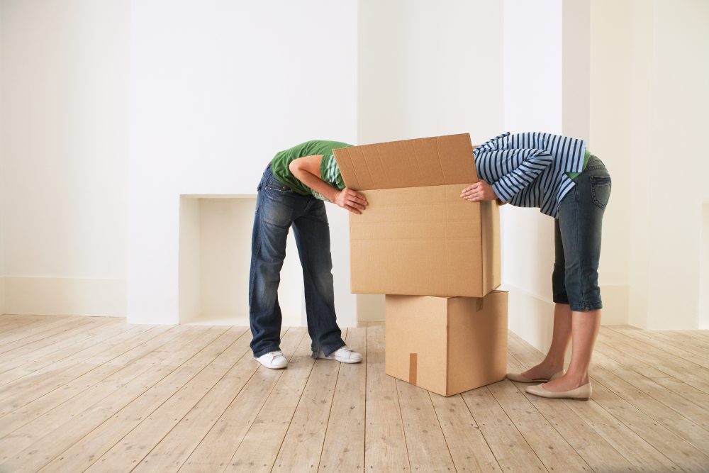 Couple looking into a box.