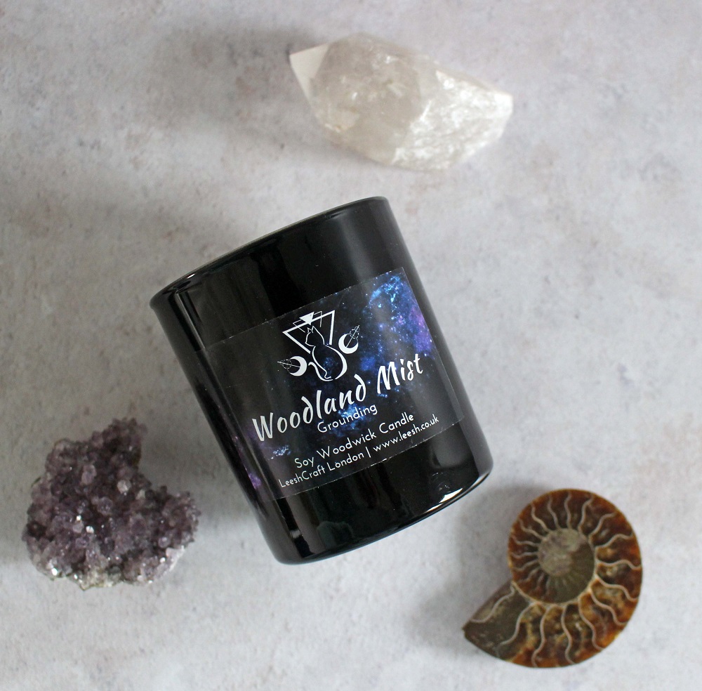 LeeshCraft London Candles Woodland Mist Rituals Collection Picture of the Candle laying on its side.