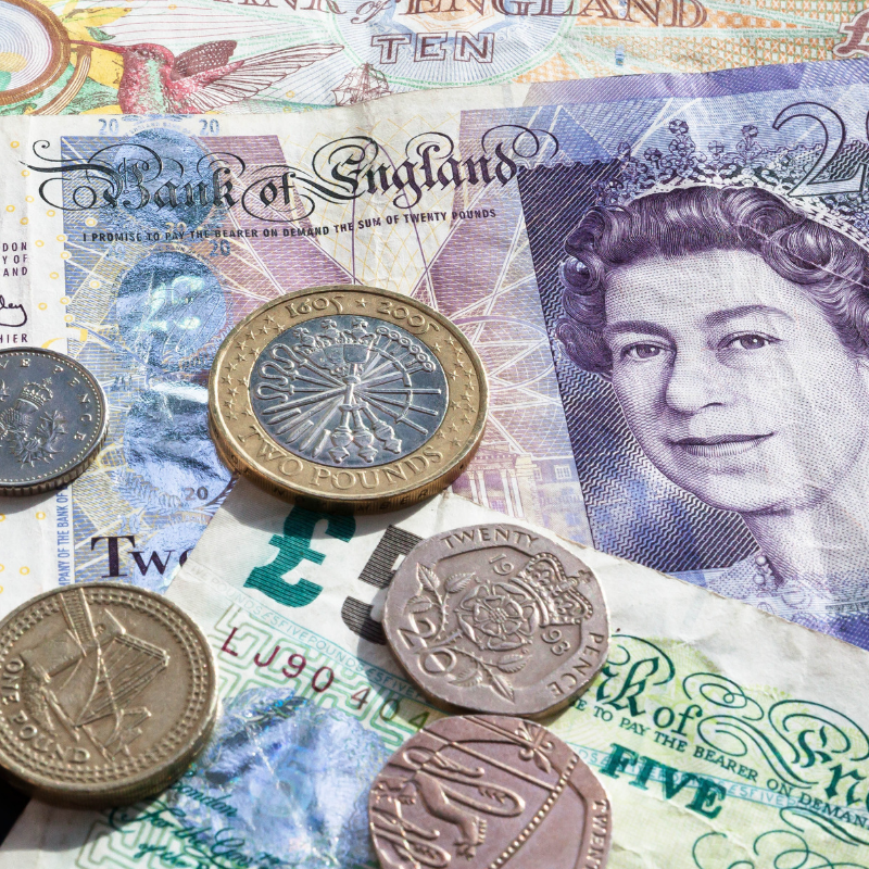 Selection of coins and notes
