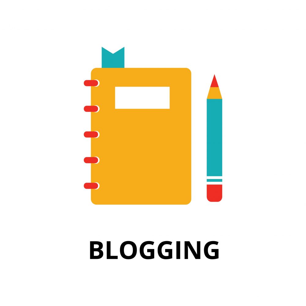 vector notebook and pen with blogging written under