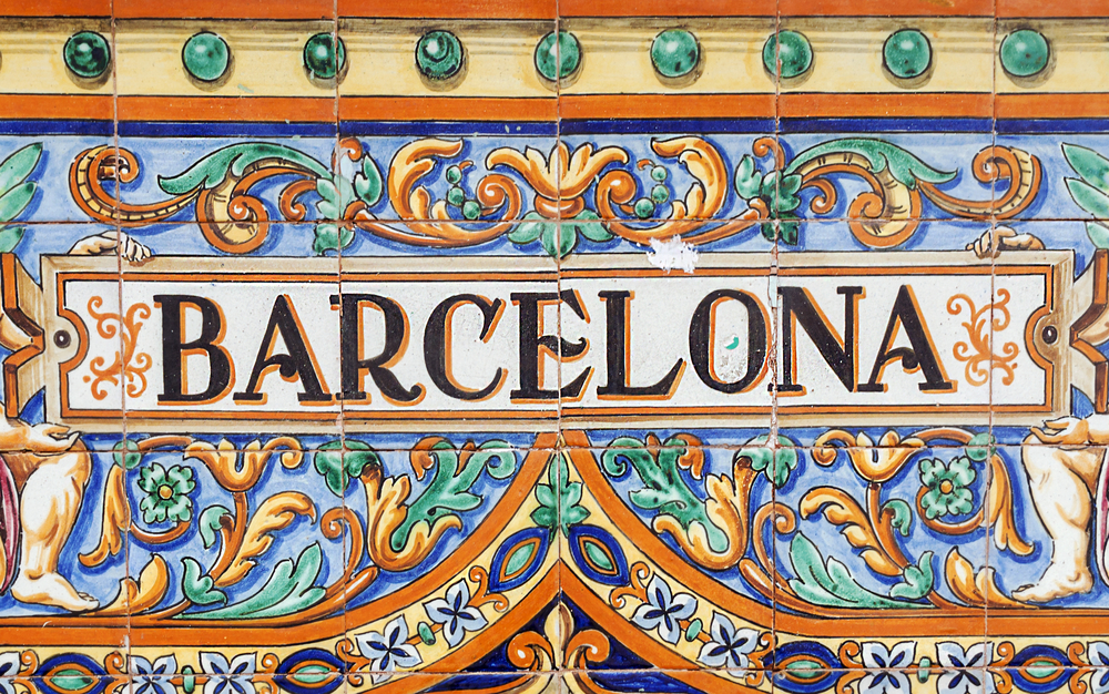 Laying ceramic letters the name from the Spanish city of Barcelona