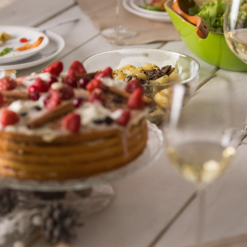 food and drink laid out on a table