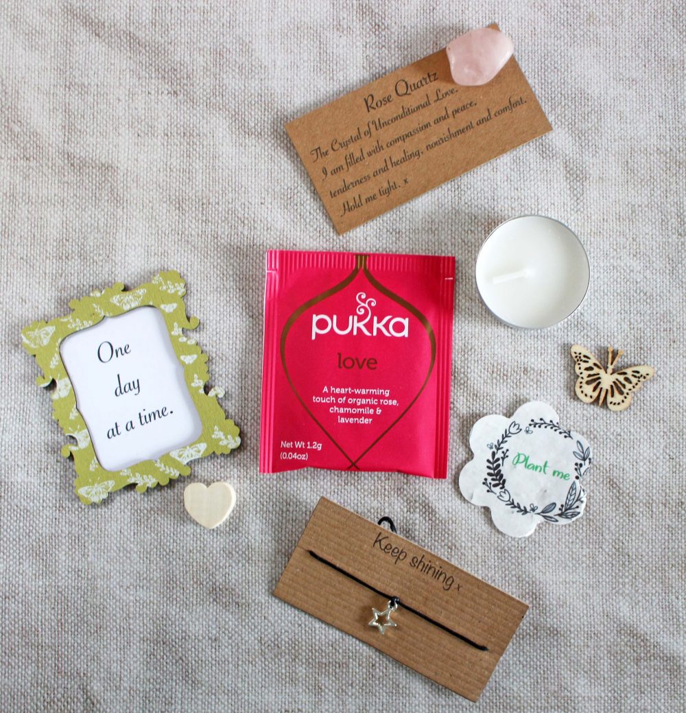 A picture of what it included in the tiny care box from Steffie B