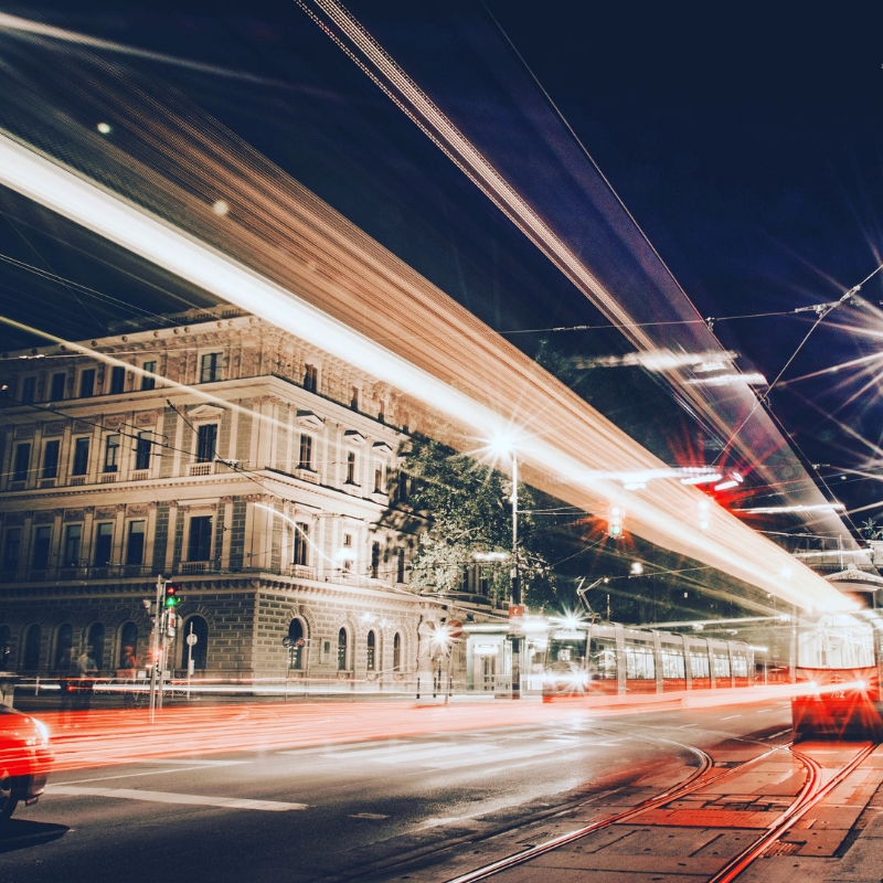 lights and buildings in a city