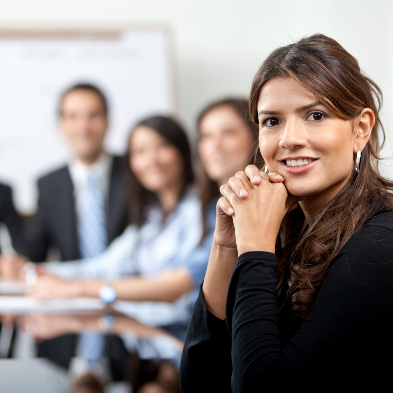 people sat in a business meeting
