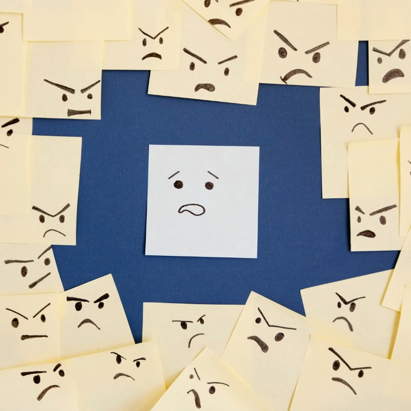 vector of anxious looking faces
