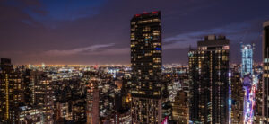 view of a city at night