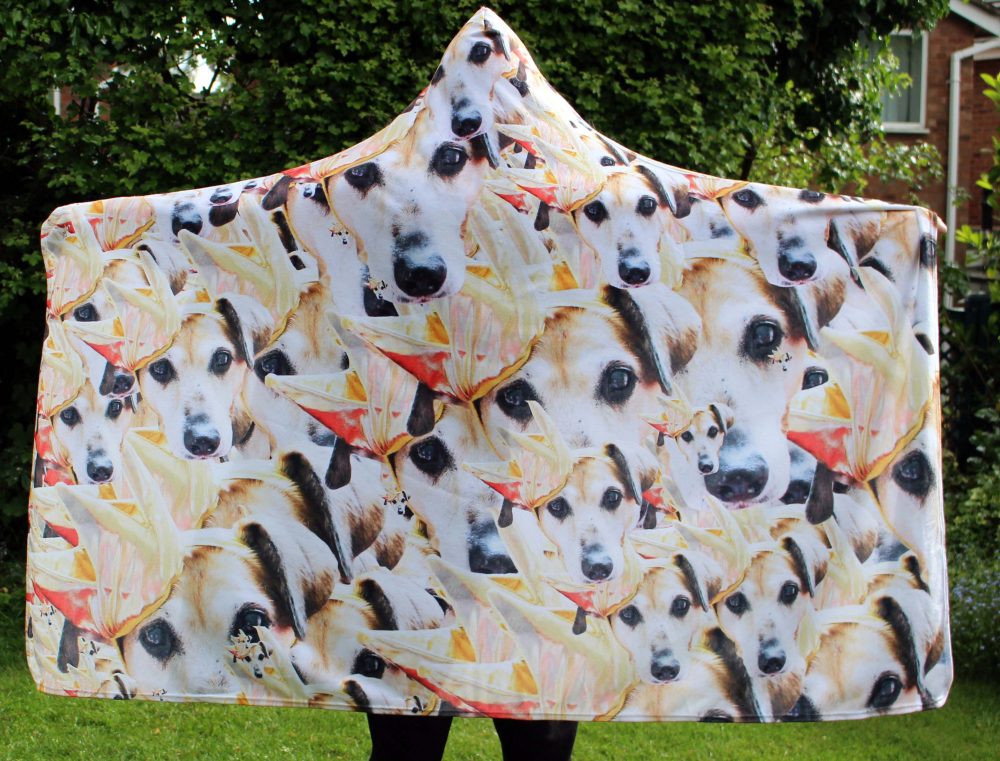 Your Faces, face hooded towel with Sally dog on it in her golden crown