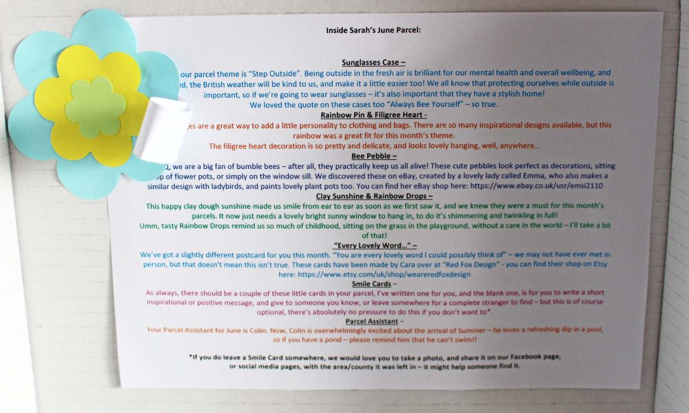 The Smile Parcel - June 2019 Lid Insert