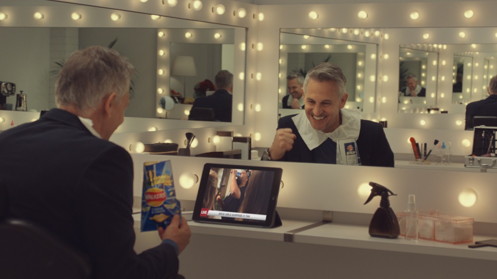 Walkers and Spice Girls Advert Still, Gary Lineker Watching.