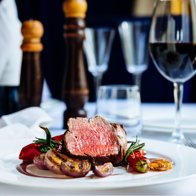 steak and wine