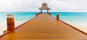 beach pier with a hut at the end
