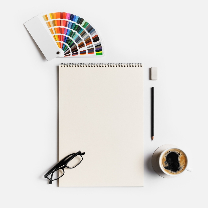 colours, paper, glasses and coffee