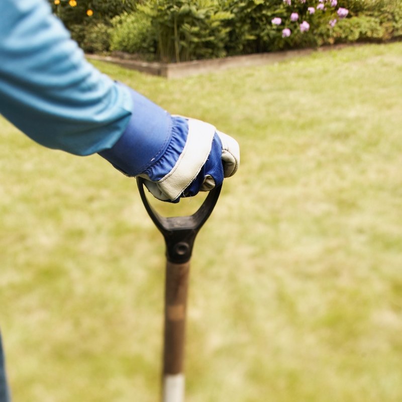 person holding a spade