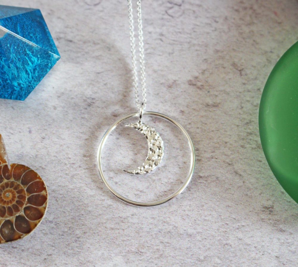 Nova Silver Kitten Moon Pendant in Silver