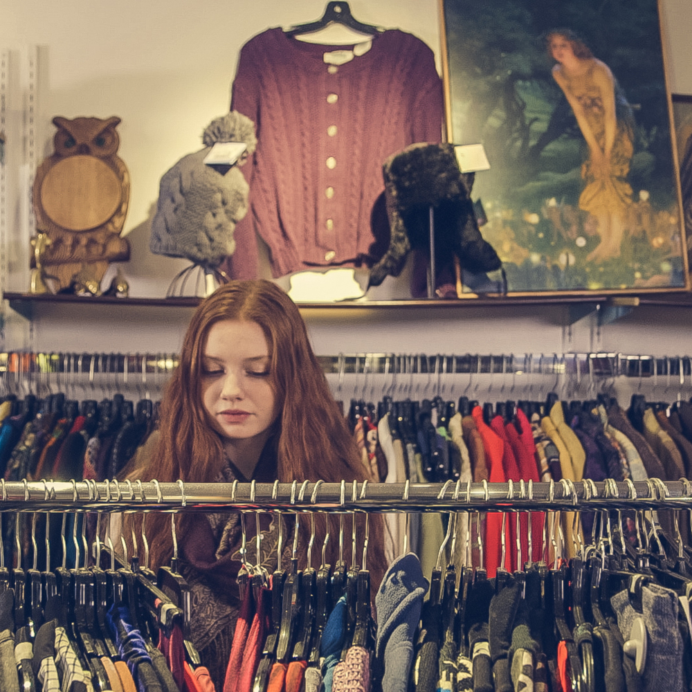 person in a charity shop