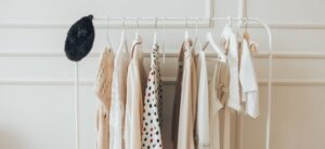 Clothing hanging up on a rail
