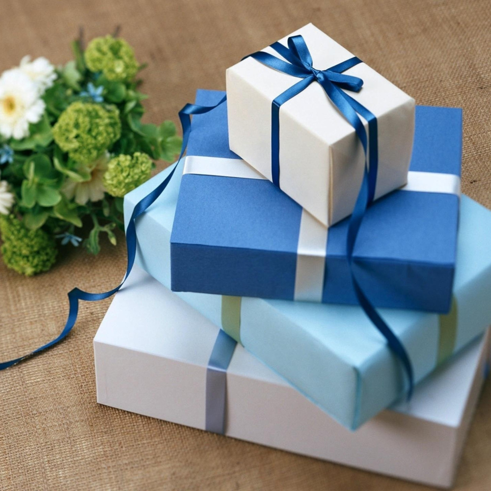 stack of wrapped presents