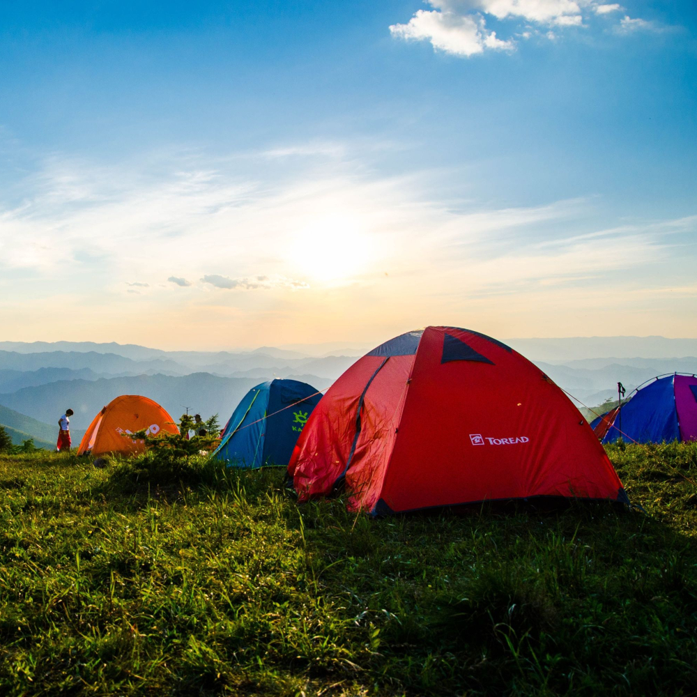 tents under a blue sky