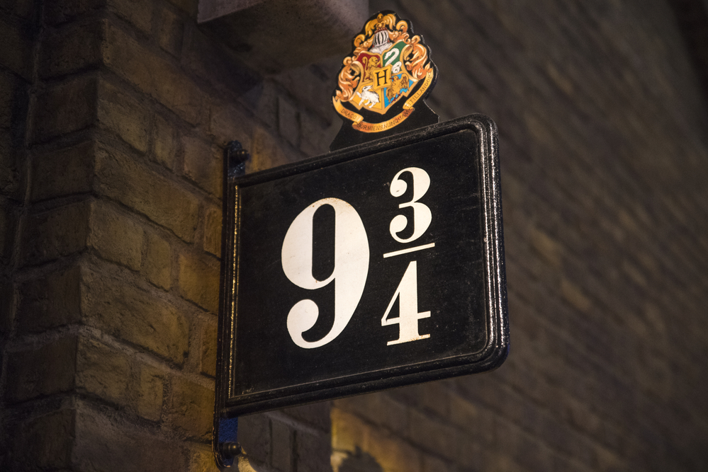 LEAVESDEN, UK - JUNE 19TH 2017: The sign for Platform 9 3/4 at the Making of Harry Potter Studio tour at the Warner Bros. Studios in Leavesden, UK, on 19th June 2017.