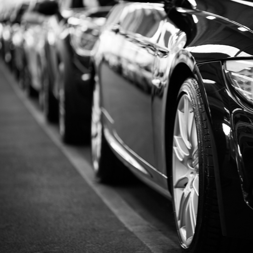 black cars parked in a line